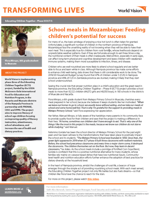 School meals in Mozambique: Feeding children’s potential for success